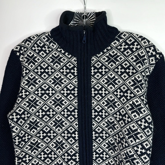 Baltic Inspirations Scandanavian Navy Blue Wool Blend Full Zip Sweater Small - Picture 2 of 10
